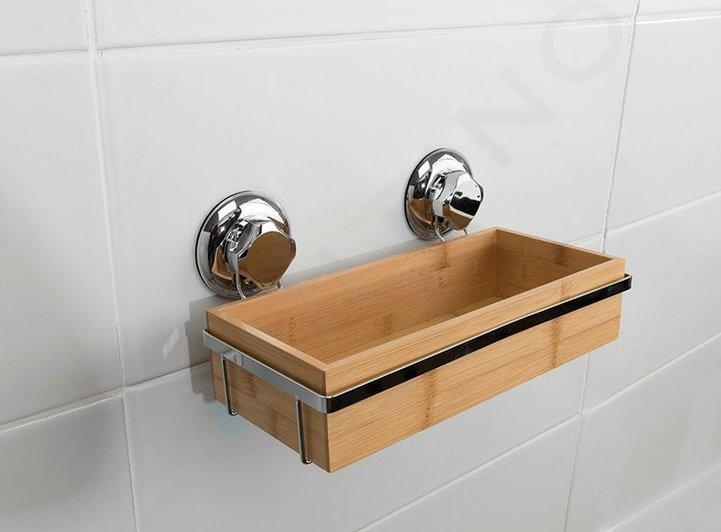 Compactor Estantería para el baño, Fijación con ventosas, Hasta 12 kg,  Bambú y Acero Antioxidante, 27.6 x 14.8 x H.12.7 cm, RAN5807,  Cromado/Bamboo, No aplicable : : Hogar y cocina