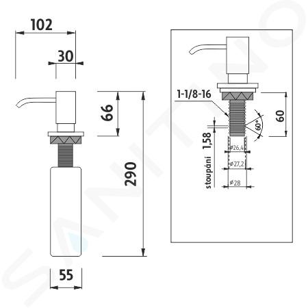 Nimco Altro - Dispenser di disinfettante o sapone liquido, incorporato, 350  ml, cromo UN 3031V-26