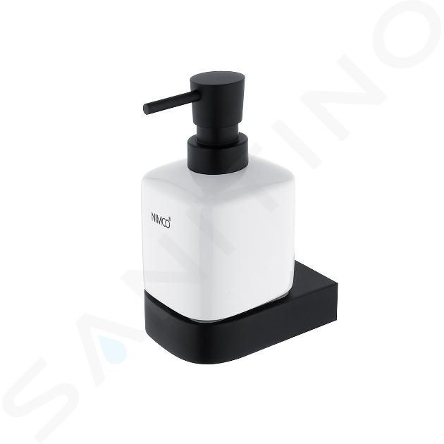 Nimco Nikau - Dispenser di sapone liquido in ceramica con supporto, 250 ml, bianco/nero opaco NKC 30031K-T-90