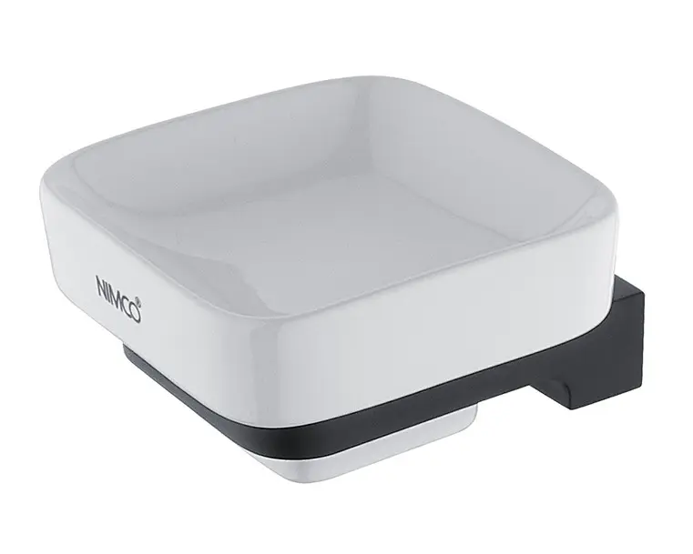Nimco Maya - Zeepbakje met houder, wit keramiek/zwart mat MAC 29059K-90