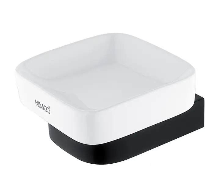 Nimco Nikau - Porte-savon, céramique blanche / noir mat NKC 30059K-90