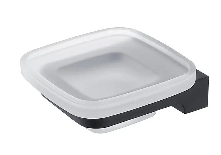 Nimco Maya - Săpunieră cu suport, sticlă mată/negru mat MAC 29059C-90