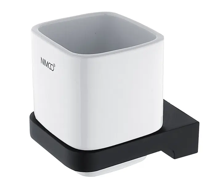 Levně Nimco Maya - Pohárek na kartáčky a pastu s držákem, bílá keramika/černý mat MAC 29058K-90