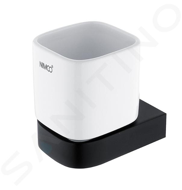 Nimco Nikau - Beker met houder, wit keramika/mat zwart NKC 30058K-90