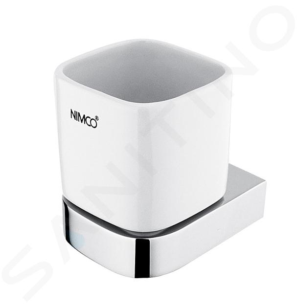 Nimco Nikau - Vaso para cepillos de dientes con soporte, cerámica blanca/cromo NK 30058K-26