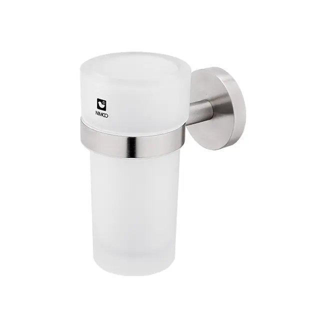 Nimco Unix - Kubek do pędzla i pasty z uchwytem, szkło matowe/stal nierdzewna szczotkowana UNM 13058W-10