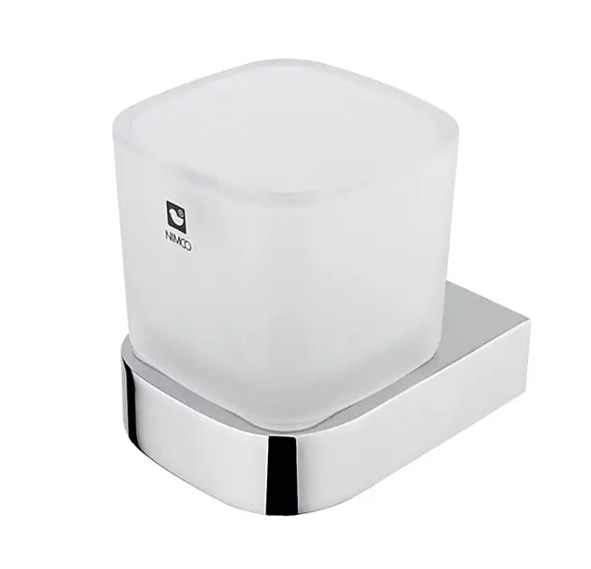 Nimco Nikau - Fogkefe- és fogkrémtartó tégely, matt üveg/króm, tartóval NK 30058C-26