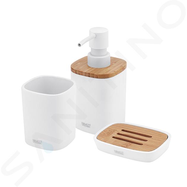 Nimco Altro - Set accessori per bagno 3 in 1, bianco/bambù BA 28000SET-05