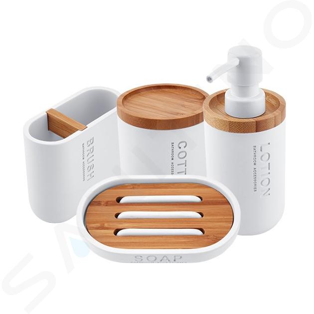 Nimco Kora - Set accessori per bagno 4 in 1, bianco/bambù KO 24000SET-05