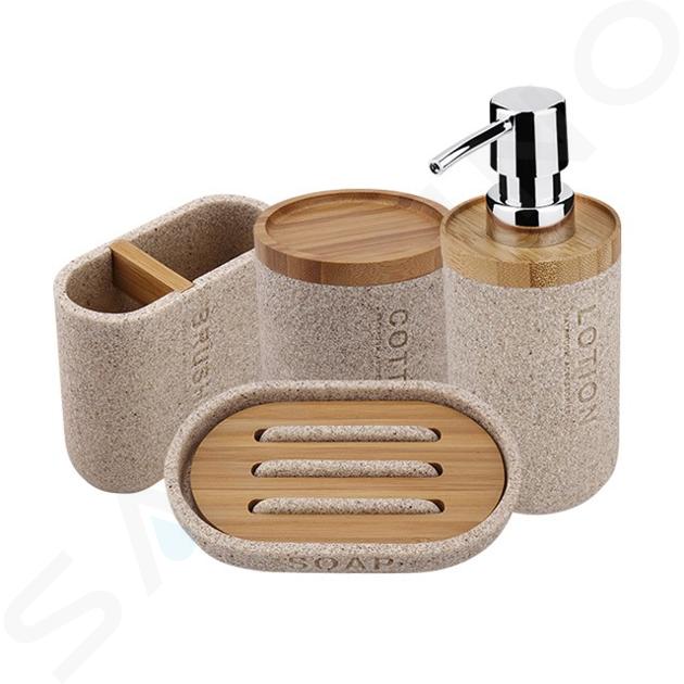 Nimco Kora - Set accessori per bagno 4 in 1, beige sabbia/bambù KO 24000SET-86